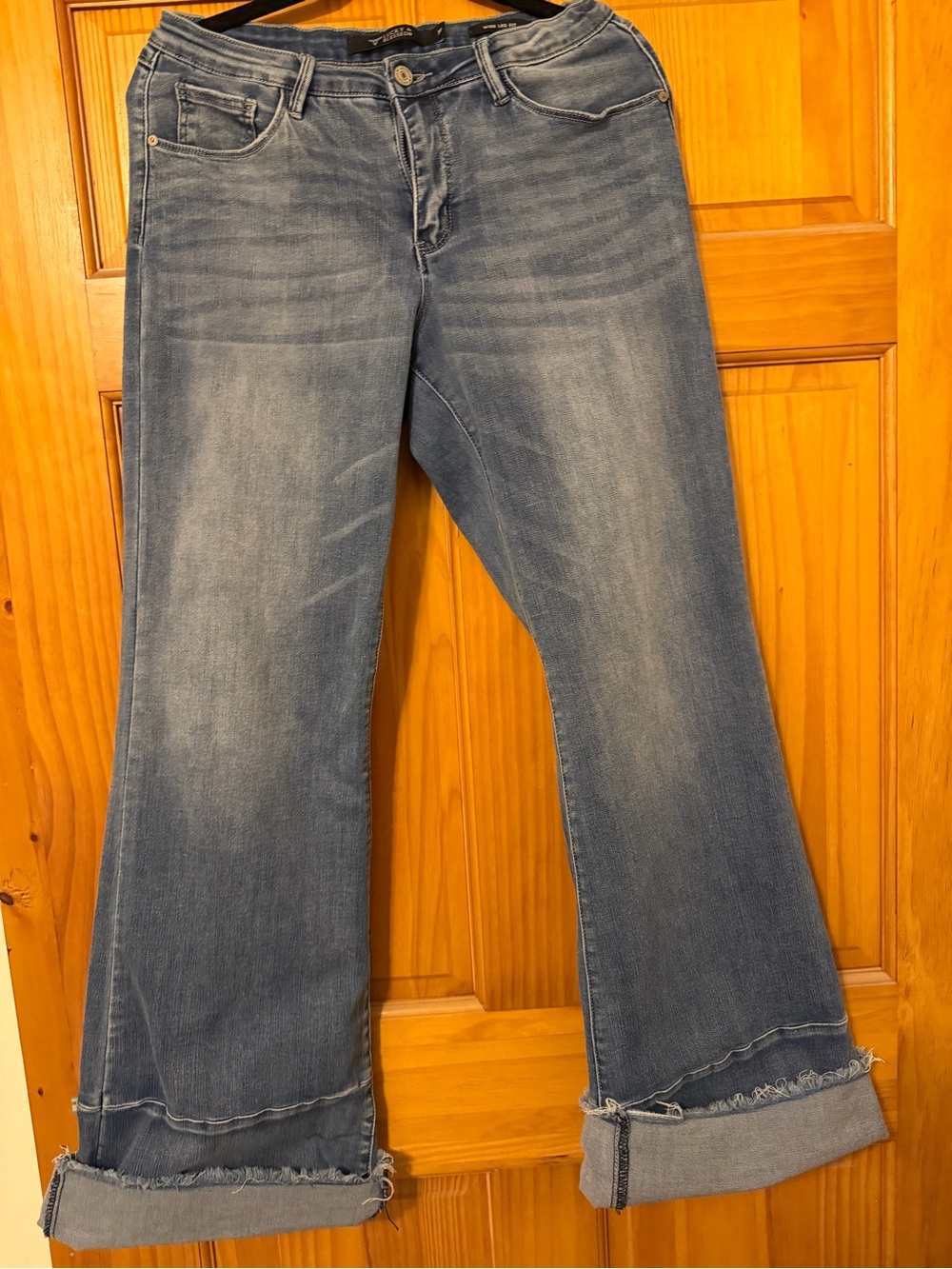 Lucky & Blessed Light Blue Flare Jeans with Rolled Frayed Hem